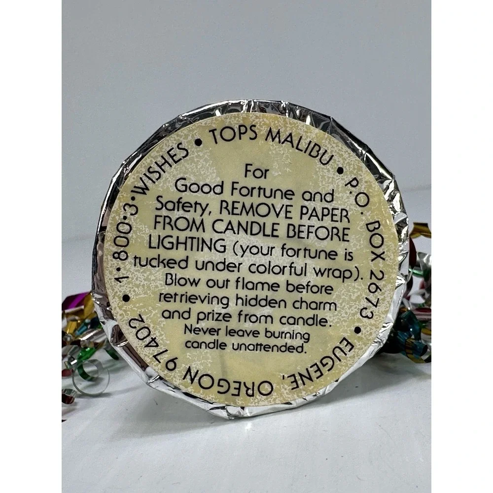 VTG Tops Malibu Good Fortune & Safety Candle Fortune Under Wrap Hidden‎ Charm
